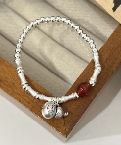 Retro National Style Spliced Gourd Bracelet for Women - 2025 Light Luxury Elastic Rope Hand Accessory, Versatile Fashion Jewelry