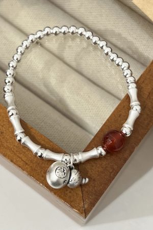Retro National Style Spliced Gourd Bracelet for Women - 2025 Light Luxury Elastic Rope Hand Accessory, Versatile Fashion Jewelry