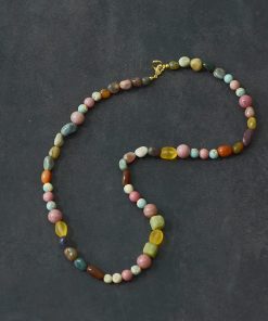 Retro Natural Stone Beaded Necklace for Women, Light Luxury Clavicle Chain, 2025 Fashion Trend