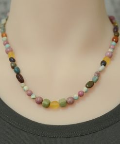Retro Natural Stone Beaded Necklace for Women, Light Luxury Clavicle Chain, 2025 Fashion Trend