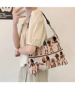 Retro Pharaoh Jacquard Tote Bag - Casual Versatile Large Capacity Shoulder Bag for Spring/Summer 2025