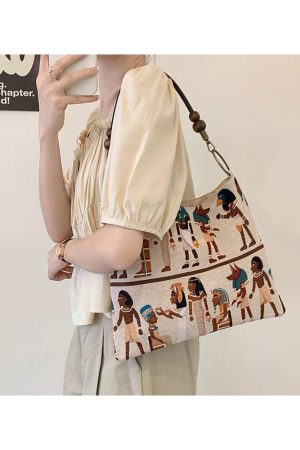 Retro Pharaoh Jacquard Tote Bag - Casual Versatile Large Capacity Shoulder Bag for Spring/Summer 2025