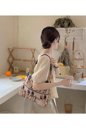 Retro Pharaoh Jacquard Tote Bag - Casual Versatile Large Capacity Shoulder Bag for Spring/Summer 2025