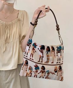 Retro Pharaoh Jacquard Tote Bag - Casual Versatile Large Capacity Shoulder Bag for Spring/Summer 2025