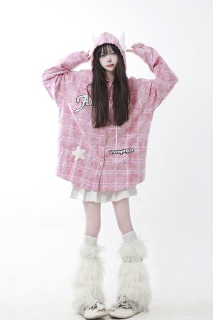 Retro Plaid Hooded Long Sleeve Shirt Jacket for Couples - Unisex Trendy Street Style for Spring 2025