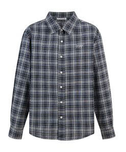 Retro Plaid Long Sleeve Shirt with Collar - Blue and Black Check Design, Casual Loose Fit, Y2K Style Fashion Top