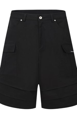 Retro Pleated Accordion Pocket Cropped Cargo Shorts in Jersey Wind - Vintage-Inspired 90s Style for Effortless Chic