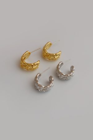 Retro Pleated Lava Metal Carved Earrings - Hypoallergenic S925 Silver Pin - Vintage French Style Jewelry