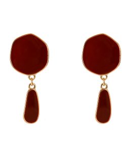 Retro Polygonal Geometric Water Drop Pendant Long Red Clip-On Earrings in 925 Silver - Elegant Floating Design