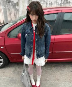 Retro Pumpkin Slim-Fit Denim Jacket for Women with Multi-Pockets - Stylish Short Commuter Top