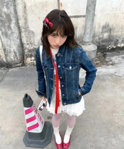 Retro Pumpkin Slim-Fit Denim Jacket for Women with Multi-Pockets - Stylish Short Commuter Top