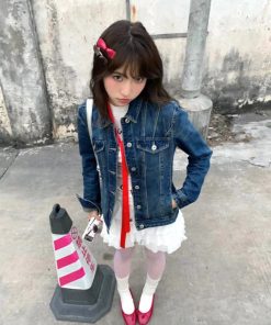 Retro Pumpkin Slim-Fit Denim Jacket for Women with Multi-Pockets - Stylish Short Commuter Top