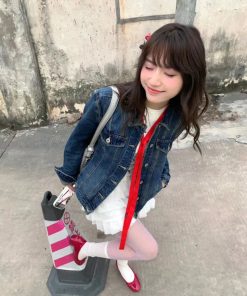 Retro Pumpkin Slim-Fit Denim Jacket for Women with Multi-Pockets - Stylish Short Commuter Top