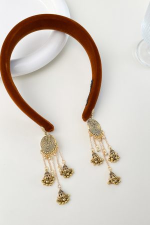 Retro Red-Brown Tassel Headband - Ethnic Style, Lightweight Luxury Hair Accessory with Elegant Crown Top