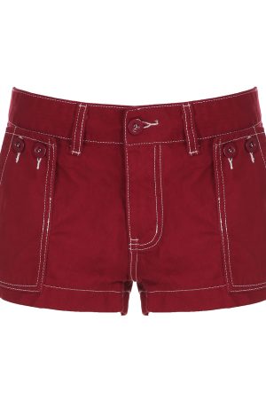 Retro Red Denim Shorts for Women - Casual Street Style, Ultra-Short Low-Waist, Versatile 90s Inspired Fashion