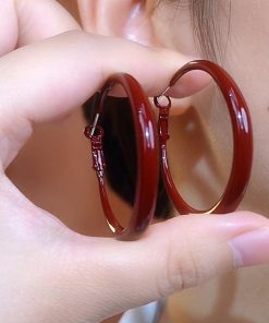 Retro Red Dripping Glaze Large Circle Earrings for Women - Elegant Light Luxury Jewelry, 2025 Autumn/Winter Fashion Trend