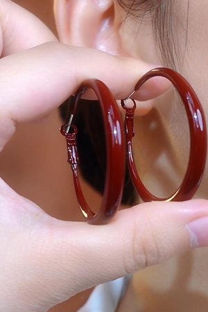 Retro Red Dripping Glaze Large Circle Earrings for Women - Elegant Light Luxury Jewelry, 2025 Autumn/Winter Fashion Trend