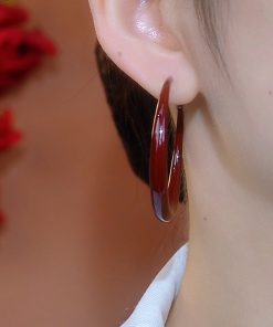 Retro Red Dripping Glaze Large Circle Earrings for Women - Elegant Light Luxury Jewelry, 2025 Autumn/Winter Fashion Trend