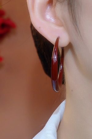 Retro Red Dripping Glaze Large Circle Earrings for Women - Elegant Light Luxury Jewelry, 2025 Autumn/Winter Fashion Trend