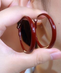 Retro Red Dripping Glaze Large Circle Earrings for Women - Elegant Light Luxury Jewelry, 2025 Autumn/Winter Fashion Trend