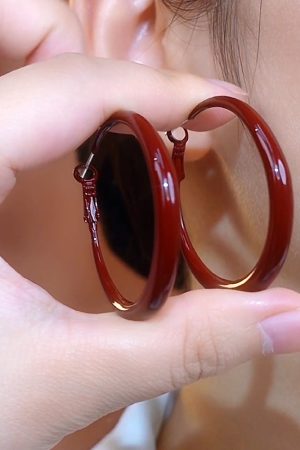Retro Red Dripping Glaze Large Circle Earrings for Women - Elegant Light Luxury Jewelry, 2025 Autumn/Winter Fashion Trend