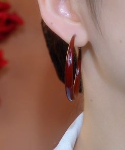 Retro Red Dripping Glaze Large Circle Earrings for Women - Elegant Light Luxury Jewelry, 2025 Autumn/Winter Fashion Trend