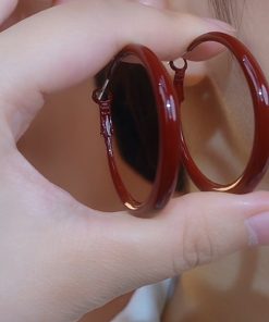 Retro Red Dripping Glaze Large Circle Earrings for Women - Elegant Light Luxury Jewelry, 2025 Autumn/Winter Fashion Trend