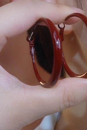 Retro Red Dripping Glaze Large Circle Earrings for Women - Elegant Light Luxury Jewelry, 2025 Autumn/Winter Fashion Trend