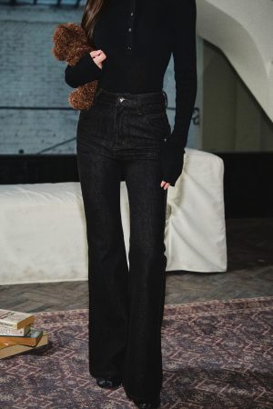 Retro Slim-Fit Wide-Leg Stretchy Flared Jeans for Women - Long Floor-Length Pants for Autumn and Winter Fashion