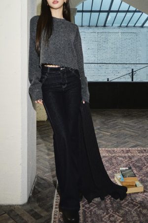 Retro Slim-Fit Wide-Leg Stretchy Flared Jeans for Women - Long Floor-Length Pants for Autumn and Winter Fashion