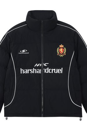 Retro Sports Football Club Embroidered Badge Stand Collar Warm Down Jacket - Vintage Style Outerwear for 90s and Y2K Fashion