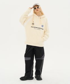 Retro Sports Spliced Hoodie with Harsh Typography Print - Street Style Football-Inspired Design