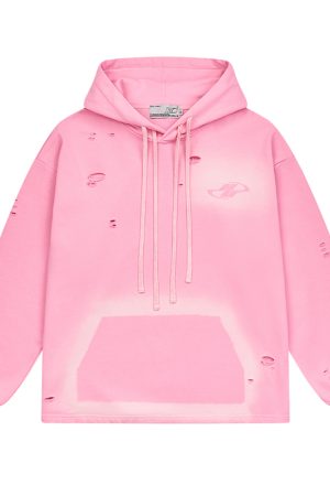 Retro Street Dark Floral Washed Distressed Casual Hoodie for Women - Loose Fit, Vintage Style, Perfect for Y2K Fashion