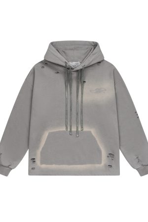 Retro Street Dark Floral Washed Distressed Casual Hoodie for Women - Loose Fit, Vintage Style, Perfect for Y2K Fashion