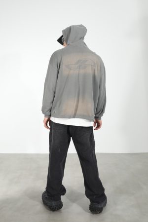 Retro Street Dark Floral Washed Distressed Casual Hoodie for Women - Loose Fit, Vintage Style, Perfect for Y2K Fashion