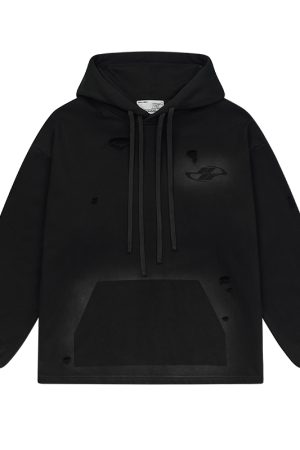 Retro Street Dark Floral Washed Distressed Casual Hoodie for Women - Loose Fit, Vintage Style, Perfect for Y2K Fashion