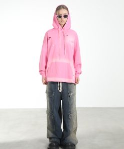 Retro Street Dark Floral Washed Distressed Casual Hoodie for Women - Loose Fit, Vintage Style, Perfect for Y2K Fashion