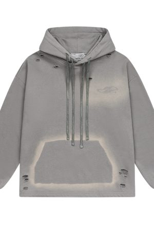Retro Street Dark Floral Washed Distressed Casual Hoodie for Women - Loose Fit, Vintage Style, Perfect for Y2K Fashion