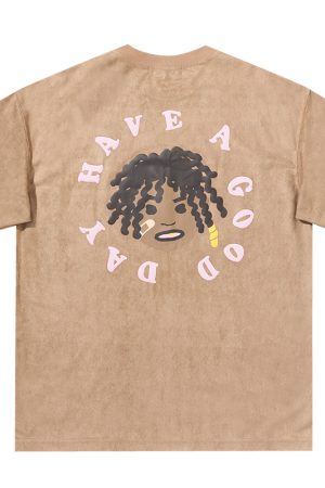 Retro Street Style Hand-Painted Foam Printed Little Black Boy Short-Sleeve T-Shirt in Suede Finish