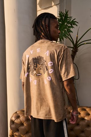 Retro Street Style Hand-Painted Foam Printed Little Black Boy Short-Sleeve T-Shirt in Suede Finish