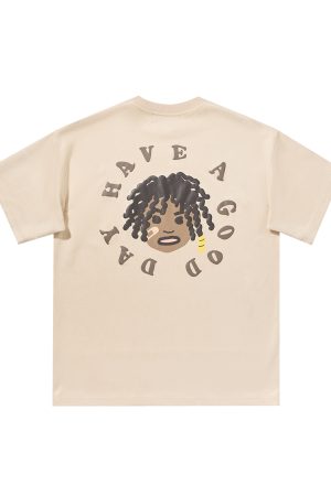 Retro Street Style Hand-Painted Foam Printed Little Black Boy Short-Sleeve T-Shirt in Suede Finish