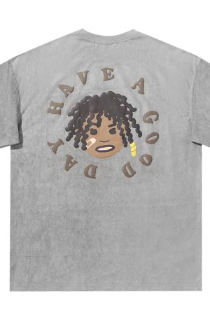 Retro Street Style Hand-Painted Foam Printed Little Black Boy Short-Sleeve T-Shirt in Suede Finish