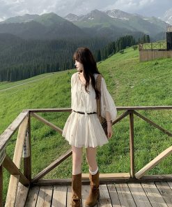 Retro Striped Embroidered Dress for Women - French Style Loose Summer Short Skirt Set