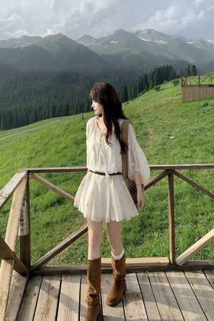 Retro Striped Embroidered Dress for Women - French Style Loose Summer Short Skirt Set
