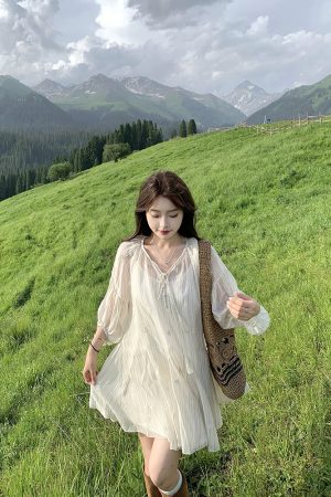 Retro Striped Embroidered Dress for Women - French Style Loose Summer Short Skirt Set