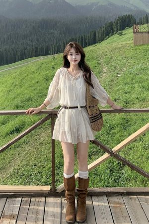 Retro Striped Embroidered Dress for Women - French Style Loose Summer Short Skirt Set