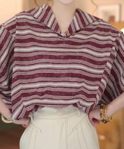 Retro Striped Short Sleeve T-shirt for Girls - 2025 Summer Versatile Fashion Top, Y2K Style