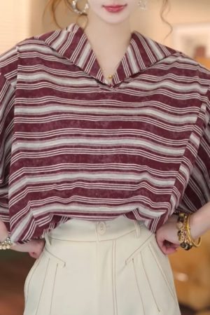 Retro Striped Short Sleeve T-shirt for Girls - 2025 Summer Versatile Fashion Top, Y2K Style