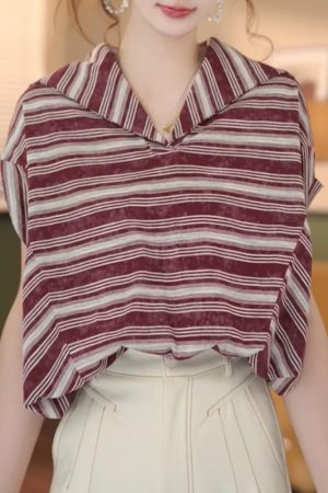 Retro Striped Short Sleeve T-shirt for Girls - 2025 Summer Versatile Fashion Top, Y2K Style