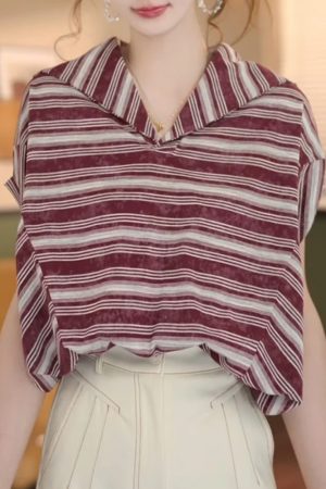Retro Striped Short Sleeve T-shirt for Girls - 2025 Summer Versatile Fashion Top, Y2K Style